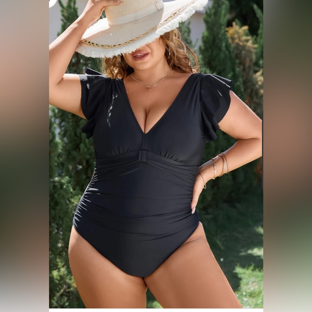 V Neck Ruffles One Piece Swimsuit - Picture 5 of 12